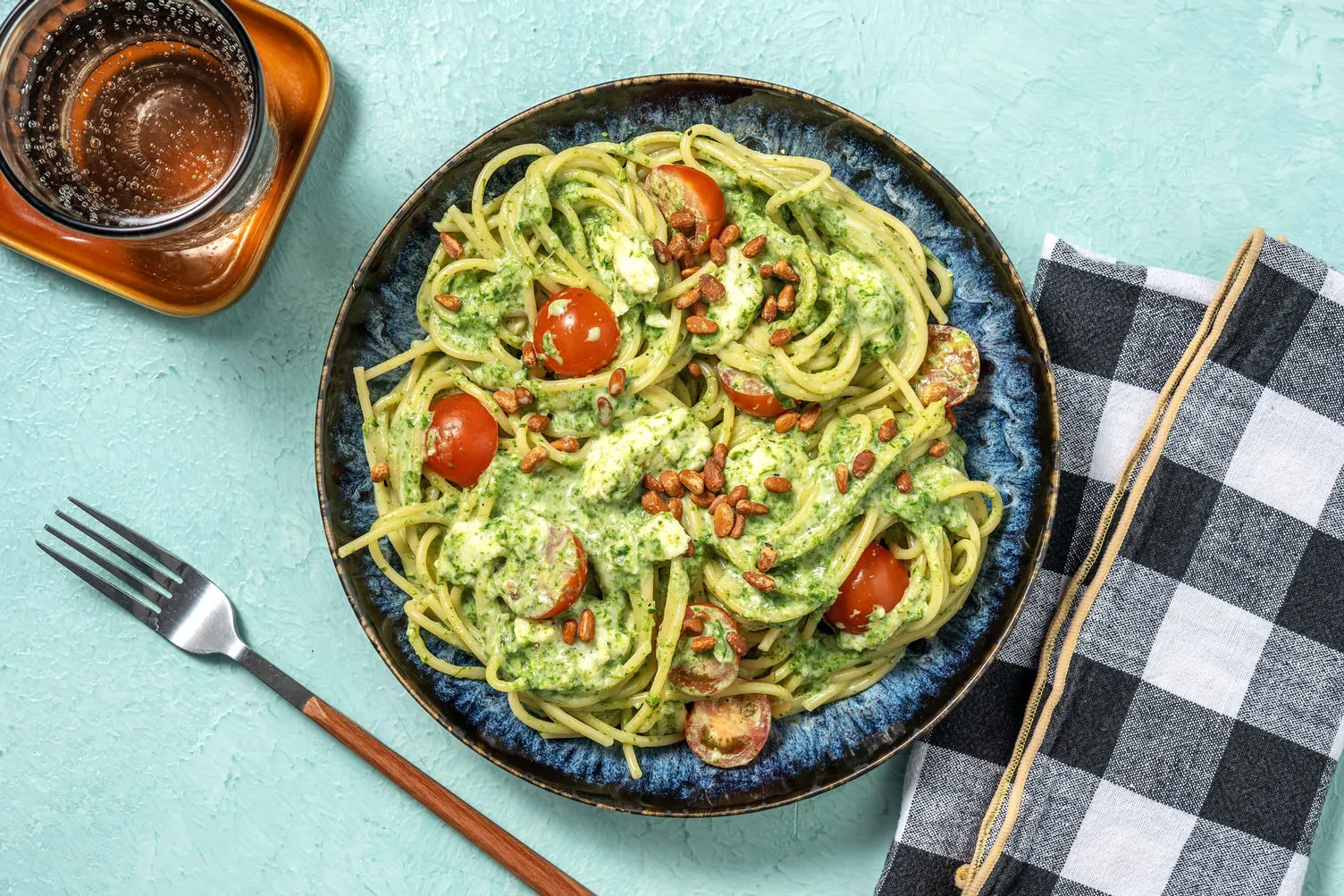 Popeye Spaghetti with Mozzarella Confetti