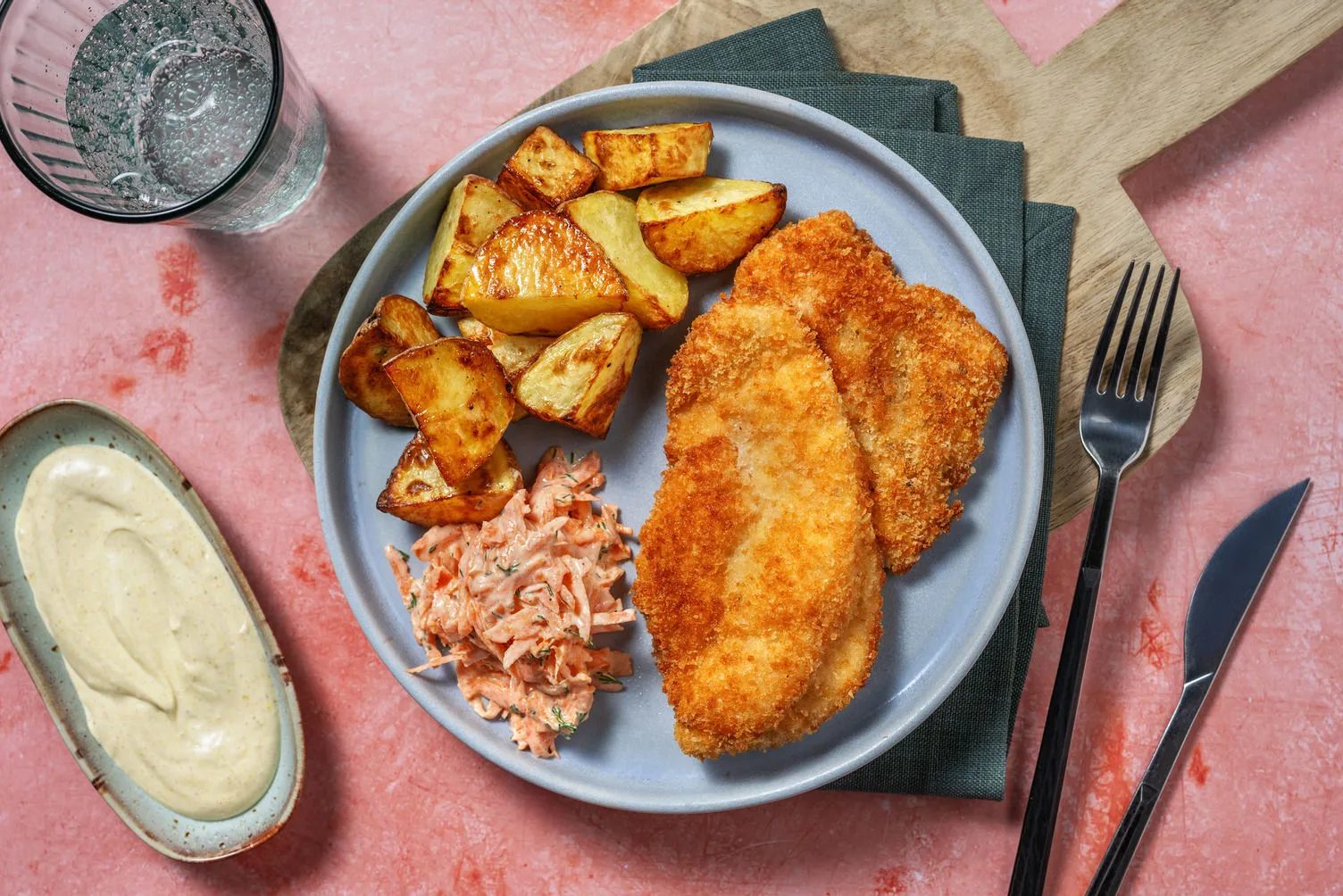 Chicken Schnitzel with Curry Dip