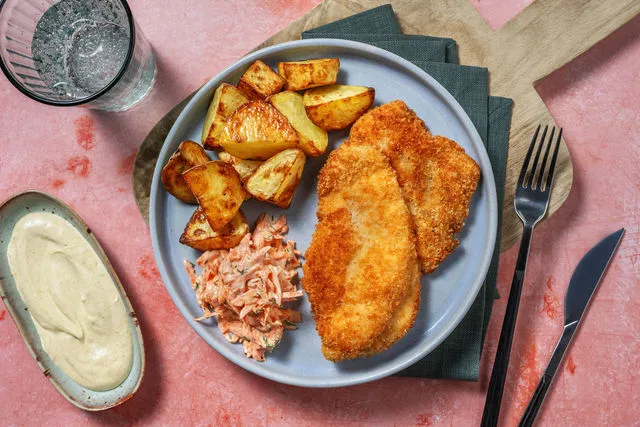 Chicken Schnitzel with Curry Dip